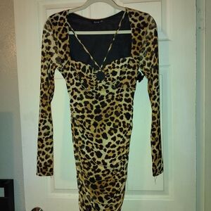 XOXO Animal Print Long Sleeve Midi Dress